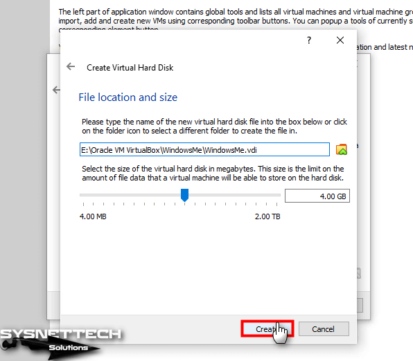 Configuring the Capacity and Location of the Virtual Disk