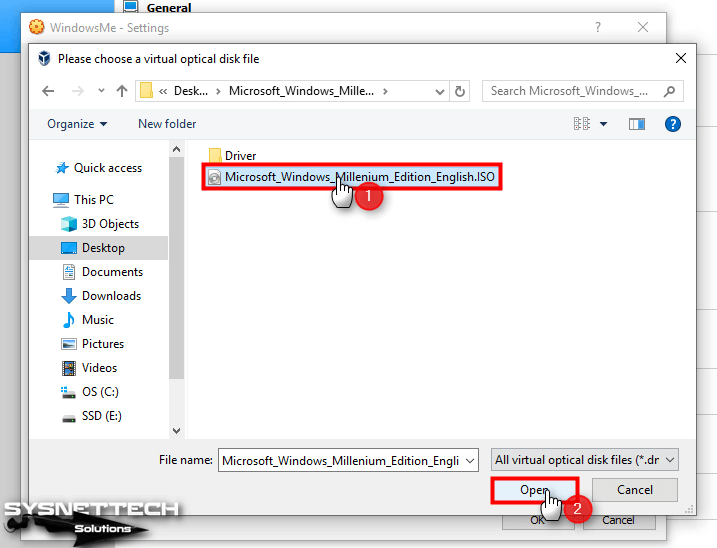 Choosing the Windows Me ISO File