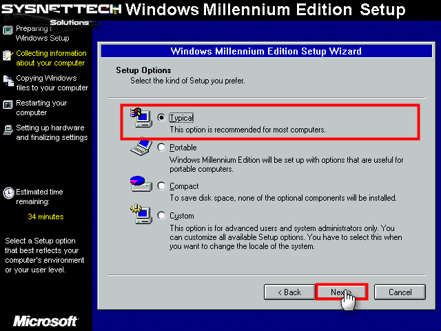 Choosing the Typical Installation Type