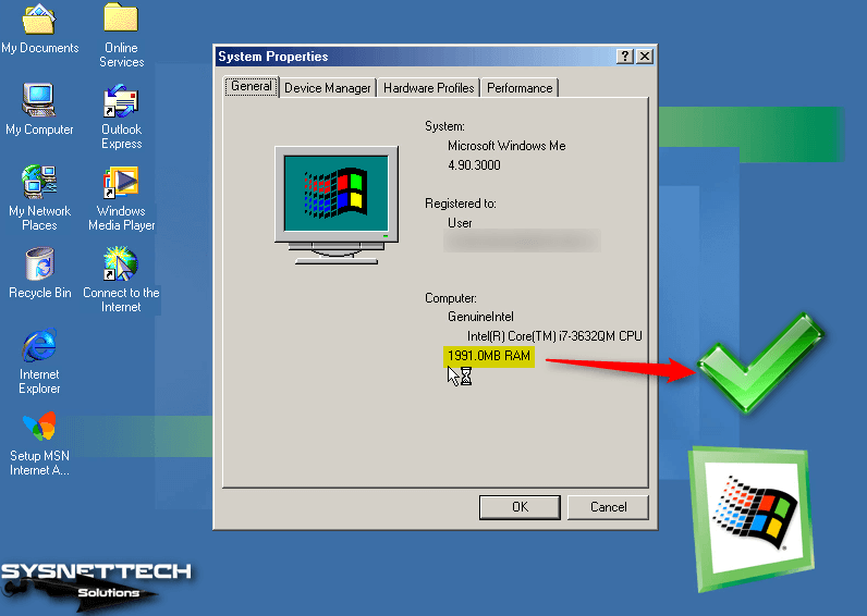 Checking Windows Millennium 2GB System Memory Usage