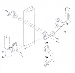 Garage door lock assembly kit showing all parts.