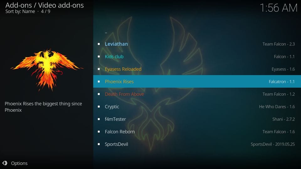 install phoenix rises kodi addon