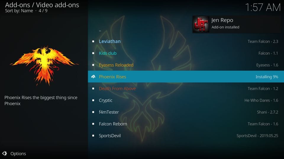 kodi video addons section