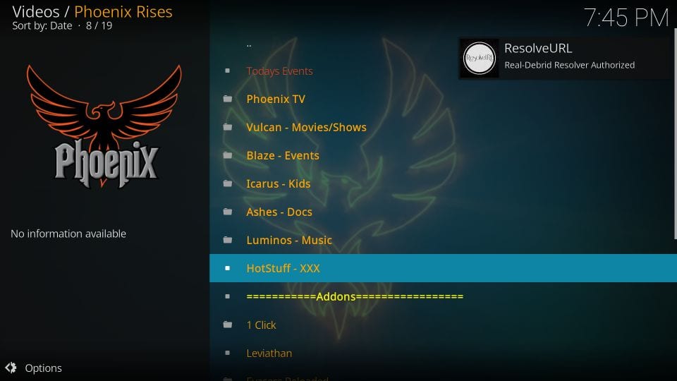 phoenix rises kodi addon