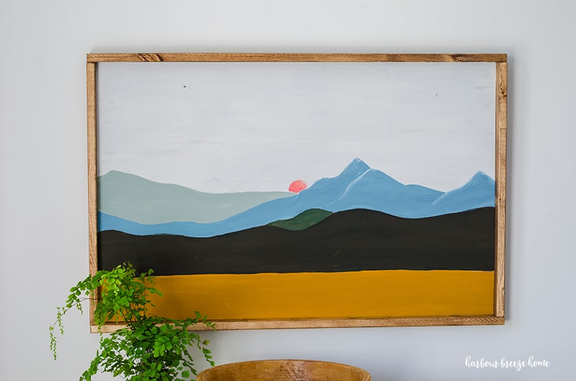 Painting mountain landscape color block modern art method.