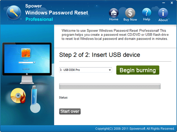 Start burning Windows 8 password reset disc