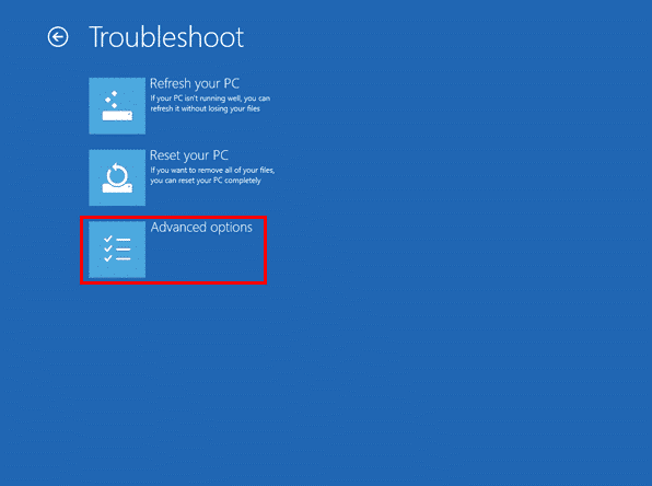 Windows 8 Advanced Options for Troubleshooting