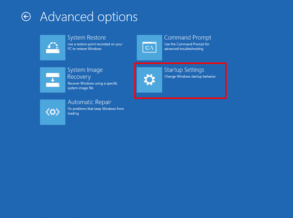 Windows 8 startup settings in advanced options