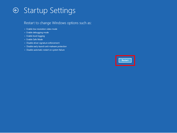 Restart Windows 8 in startup settings