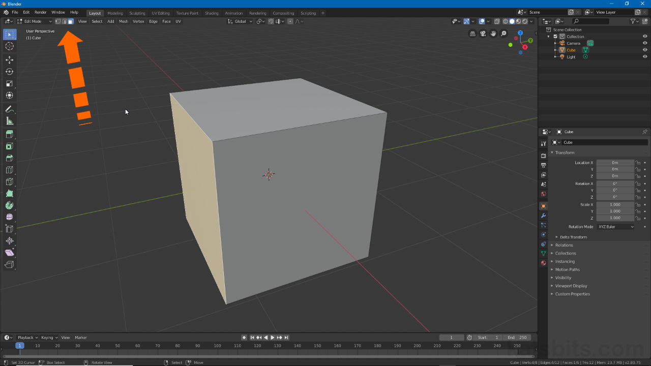 Main area top left mesh selector buttons in Blender 2.8