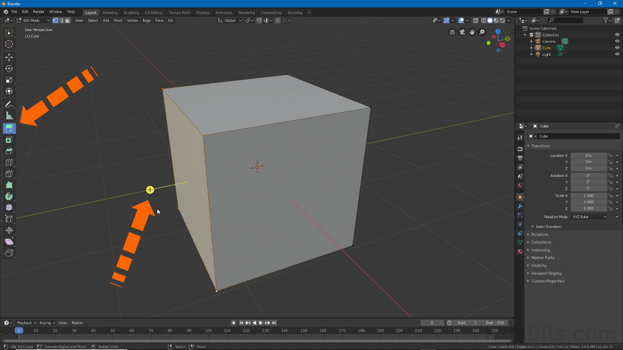 Add and edit tool buttons in the tool area to the right of the main area in Blender 2.8