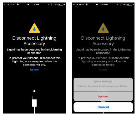 iPhone warning 'Disconnect Lightning accessory.' However, you can ignore the warning but it could damage your iPhone.