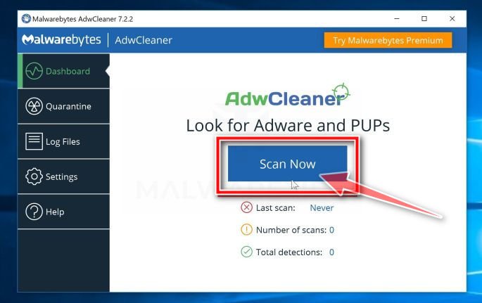 AdwCleaner Scan Now button