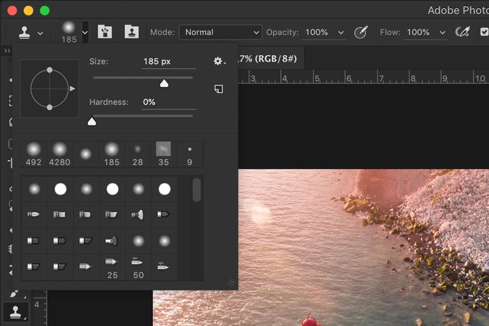 Screenshot using the Adobe Photoshop copy stamp tool