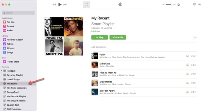 Recently added Music-Mac playlist