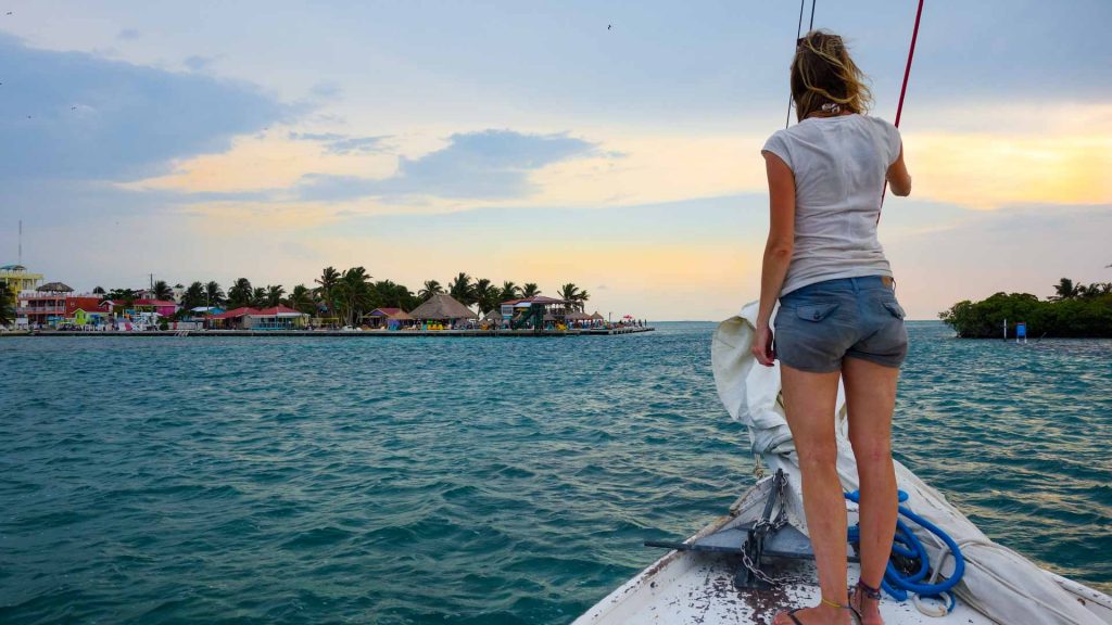 On a sail boat during a sunset tour in Caye Caulker, Belize