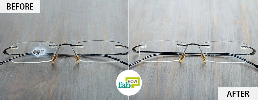 remove adhesive from eyeglasses using rubbing alcohol