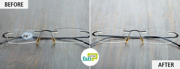 Remove glue on eyeglasses with rubbing alcohol