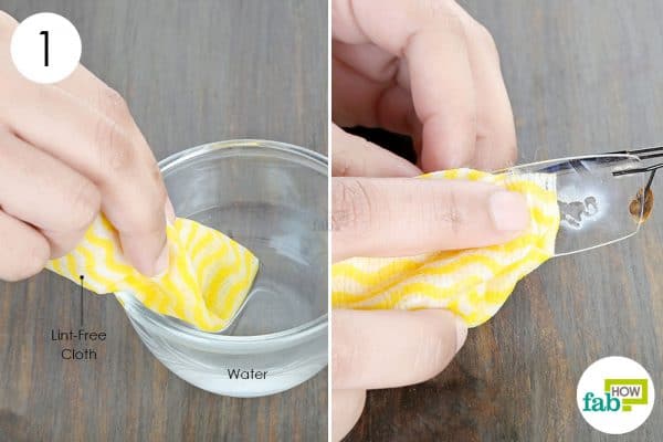 Remove adhesive from eyeglasses with liquid dish soap