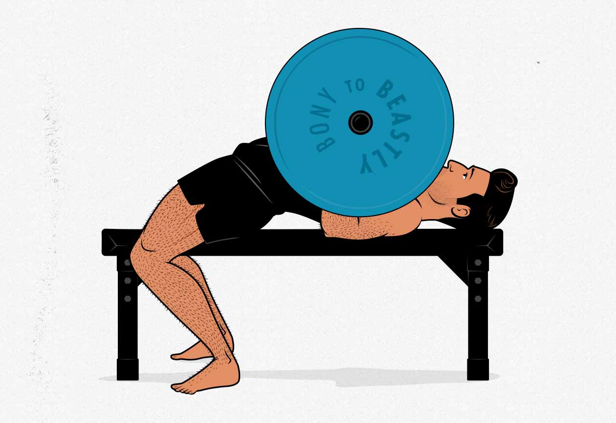 Illustration of a man doing a barbell bench press.