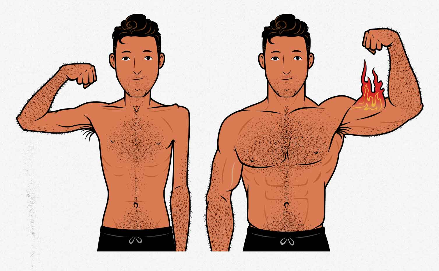 Illustration showing the results of a skinny guy building bigger arms.