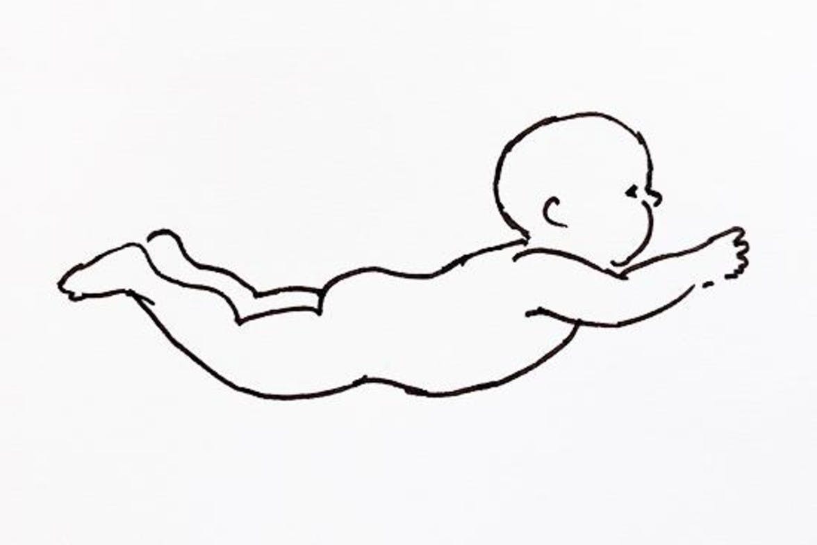 Illustration of baby swimming during tummy time