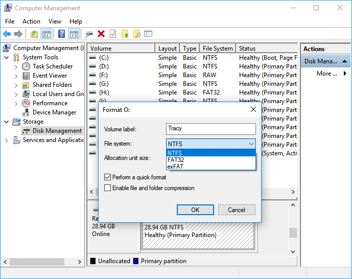 format usb using disk manager