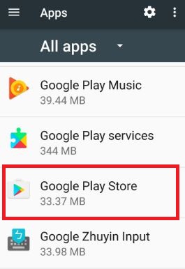 Google Play Store app option in app settings