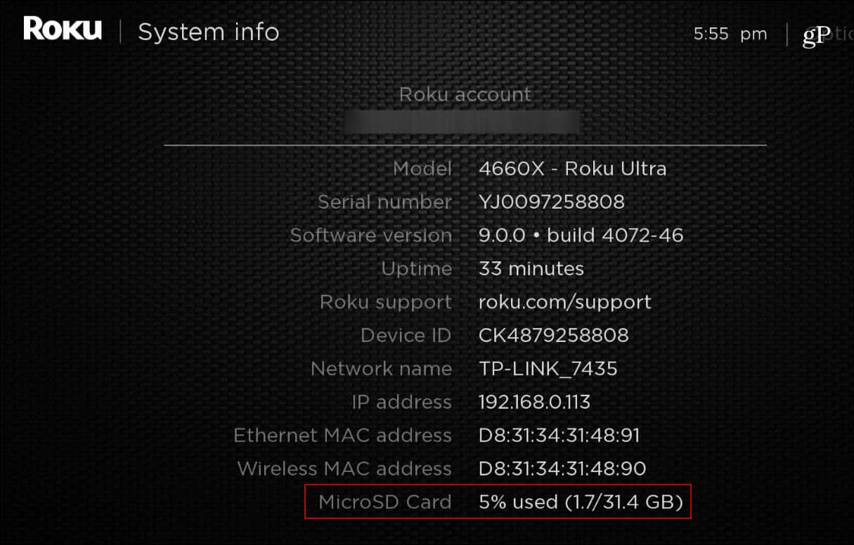 Roku_Ultra System Info MicroSD Card