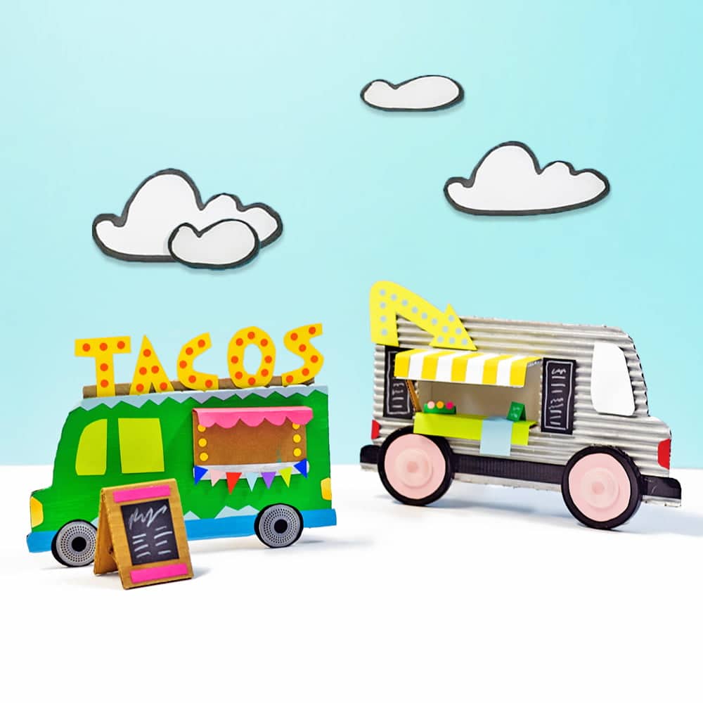 Design your own adorable food truck out of cardboard, paper and recycled puzzle pieces - a creative kids art project! | through barley and birch