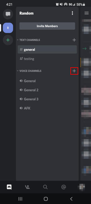 Discord Mobile App Channel creation button next to voice channels