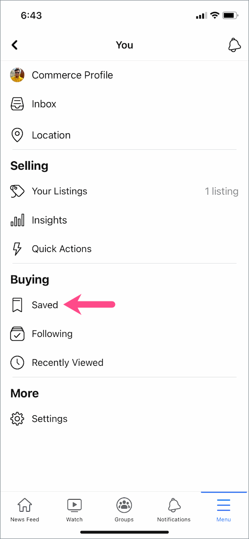 how to view saved items on facebook market