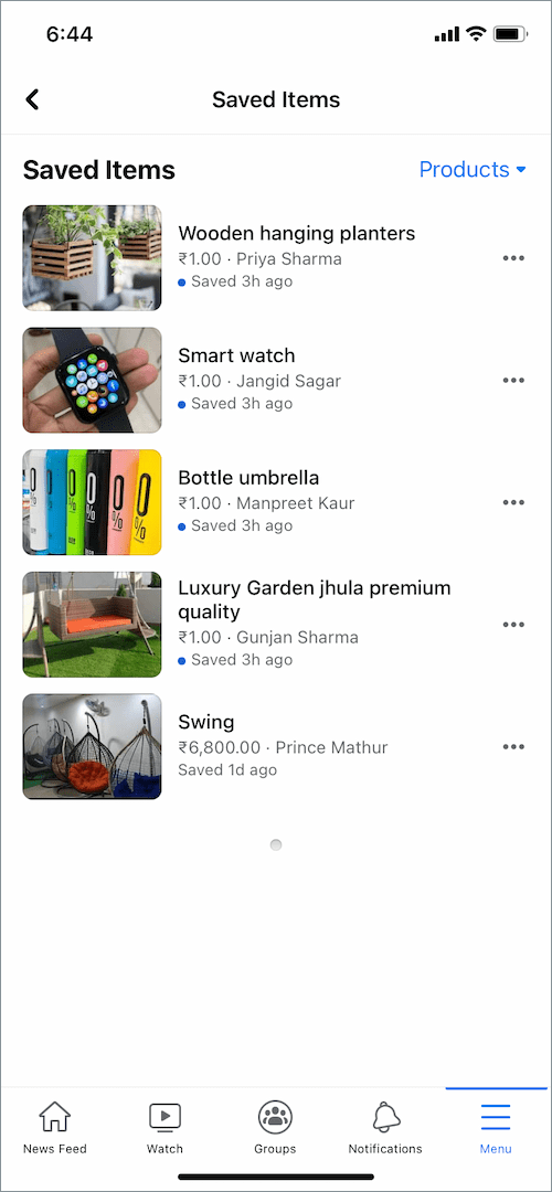 how to find saved items on Facebook Marketplace app