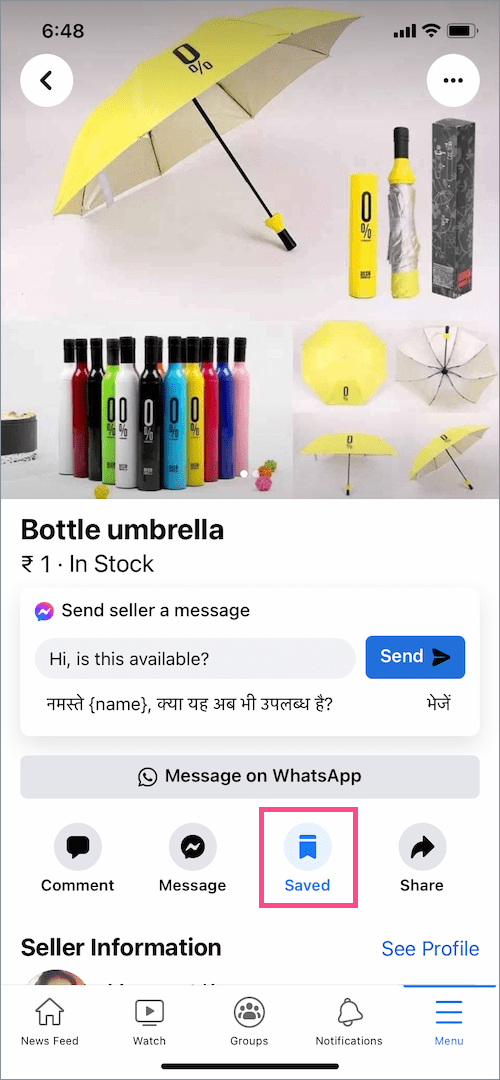 unsave an item on Facebook Marketplace