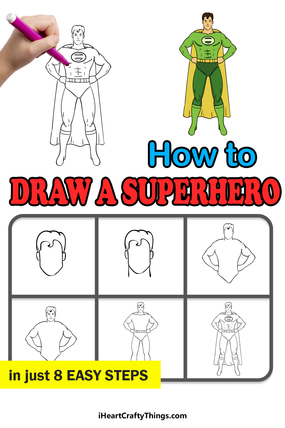 how to draw super hero in 8 easy steps
