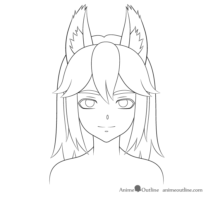 Cartoon wolf girl with fluff ears drawing