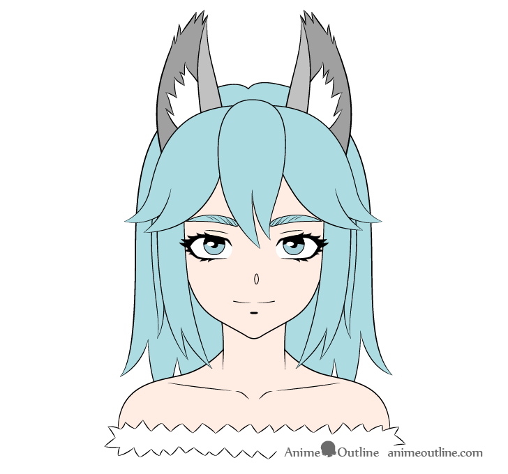 Anime wolf girl coloring drawing