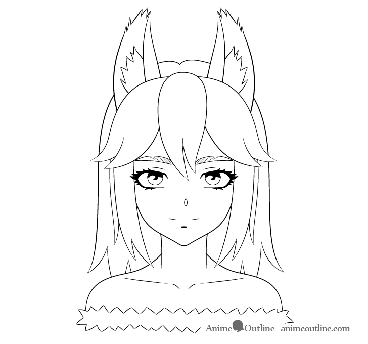 Anime wolf girl drawing line