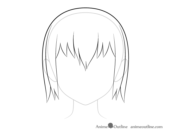 Anime head wet drawing hair