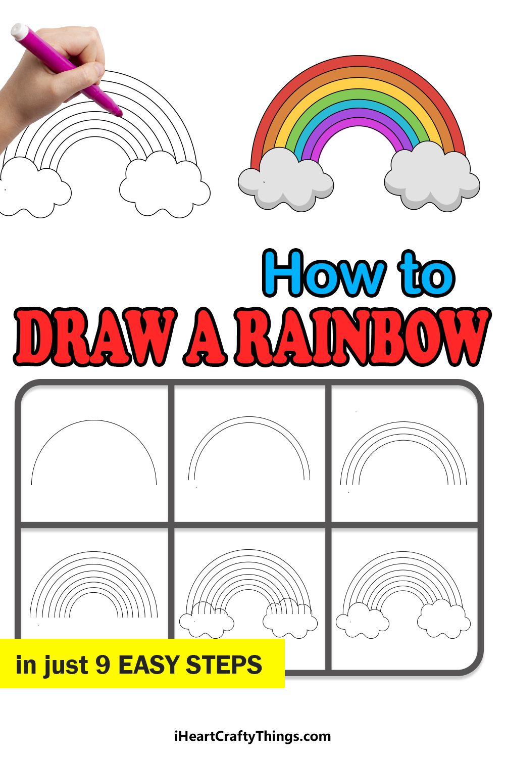 how to draw rainbow in 9 steps