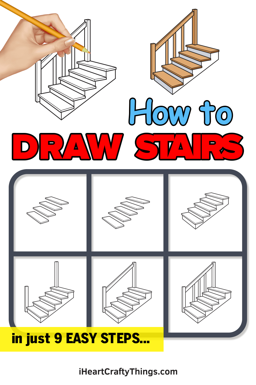 how to draw stairs in 9 easy steps