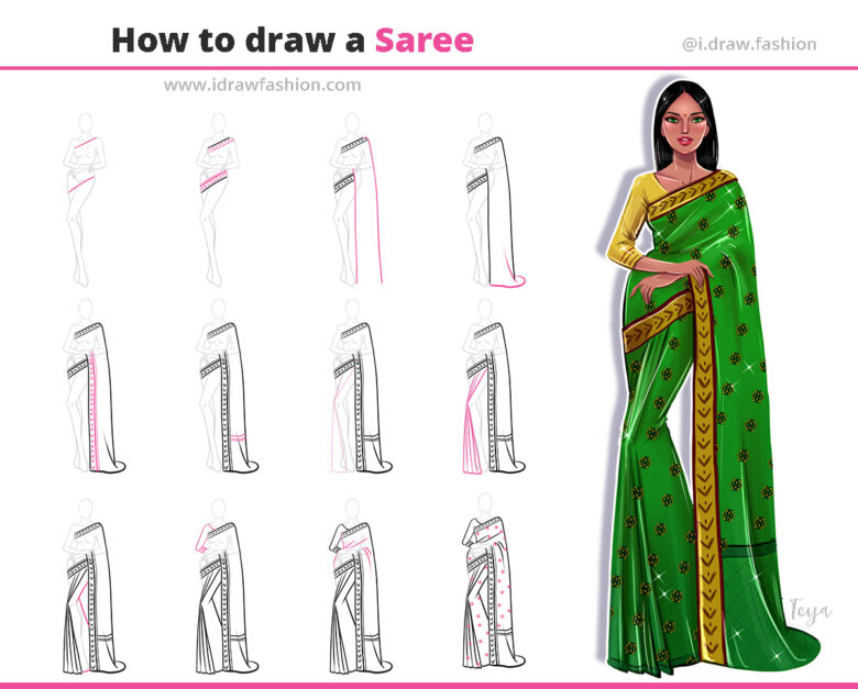 Drawing tutorial and drawing tutorial saree 14 Fashion Croquis