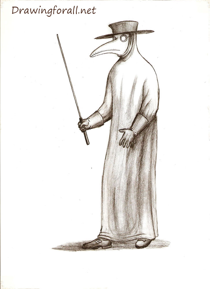 How to draw a plague doctor