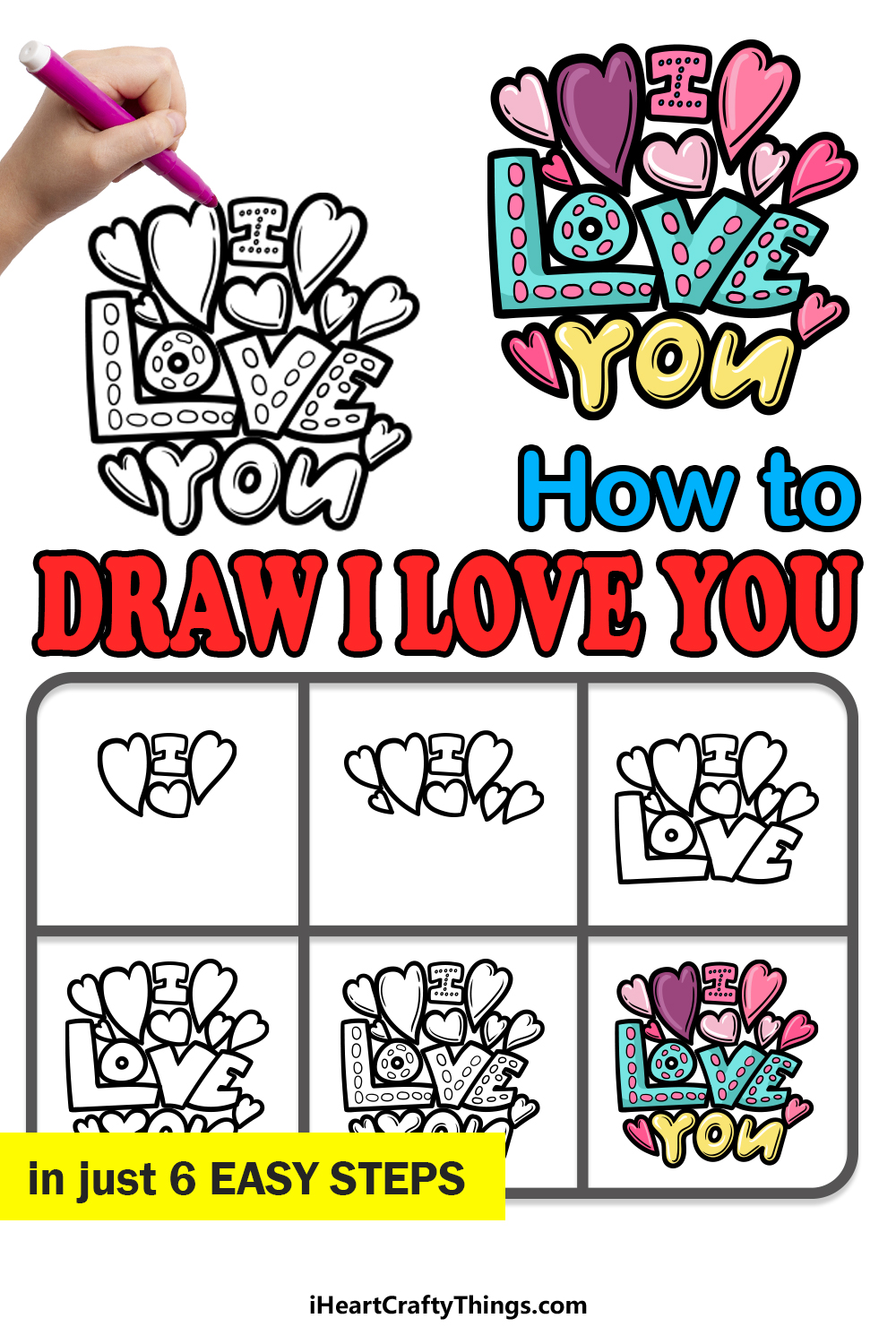 how to draw I Love You in 6 easy steps