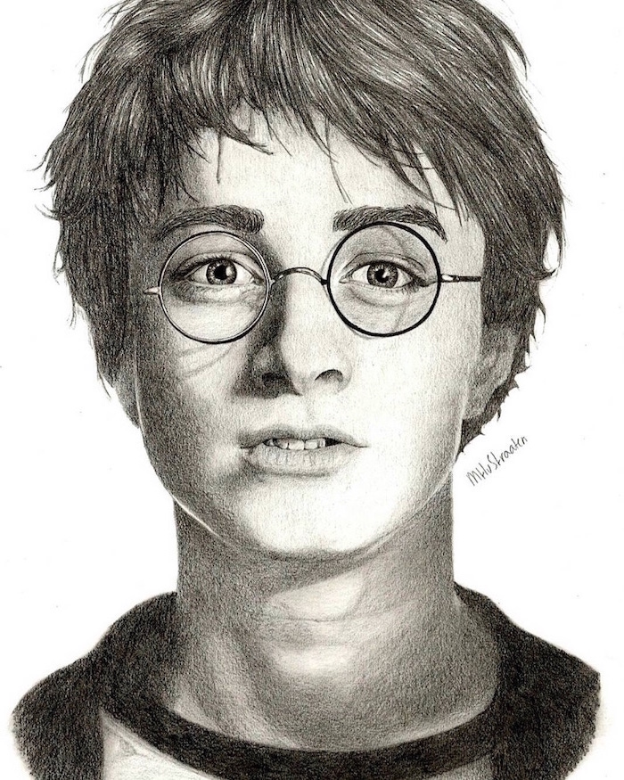 black and white pencil sketch, portrait drawing, harry potter drawings, white background