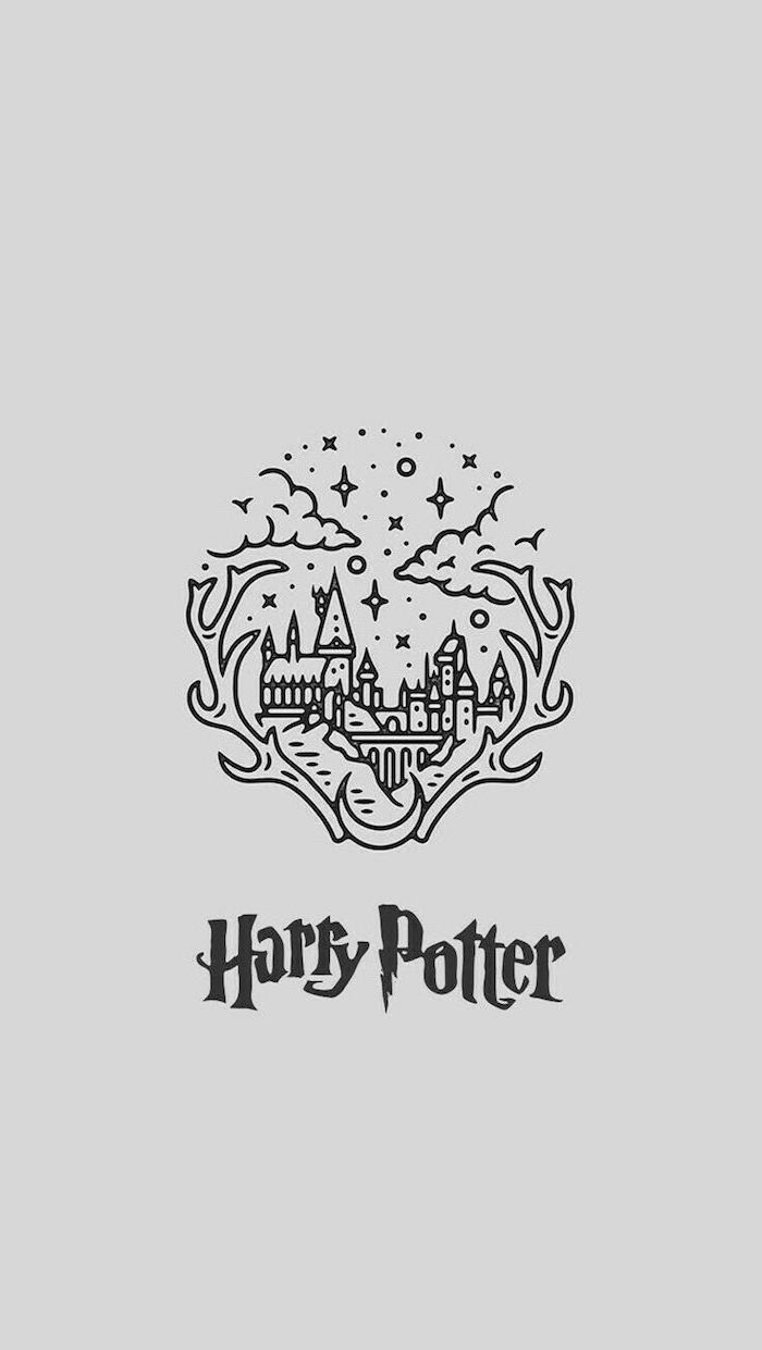 drawing of hogwarts castle, black and white pencil drawing, harry potter things to draw, white background
