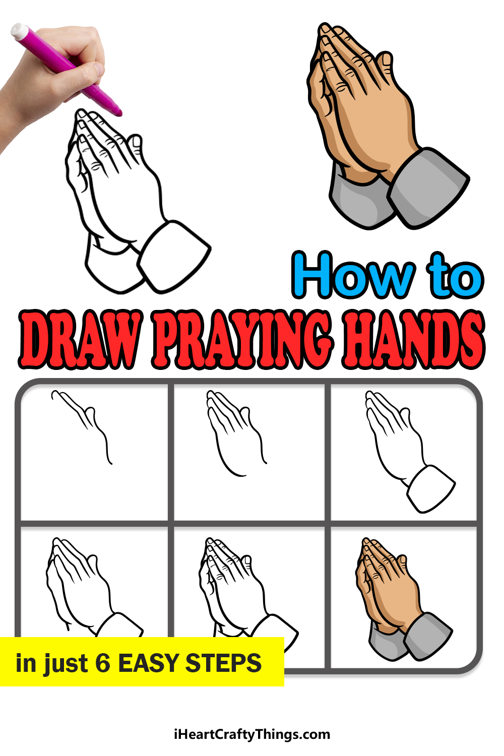 how to draw praying hands in 6 easy steps