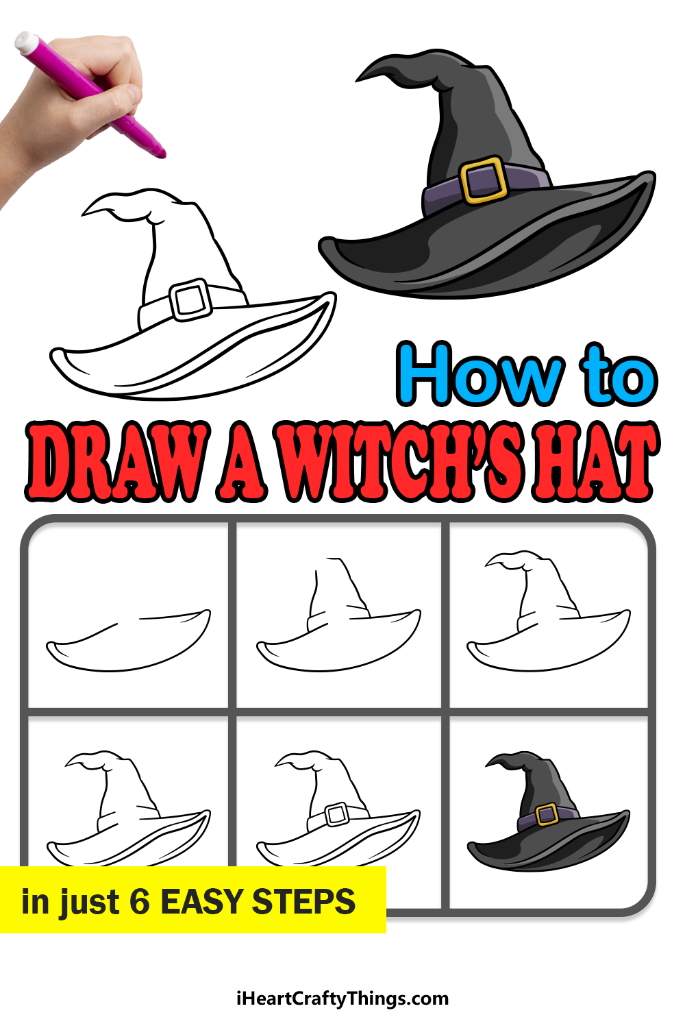 how to draw a witch hat in 6 easy steps