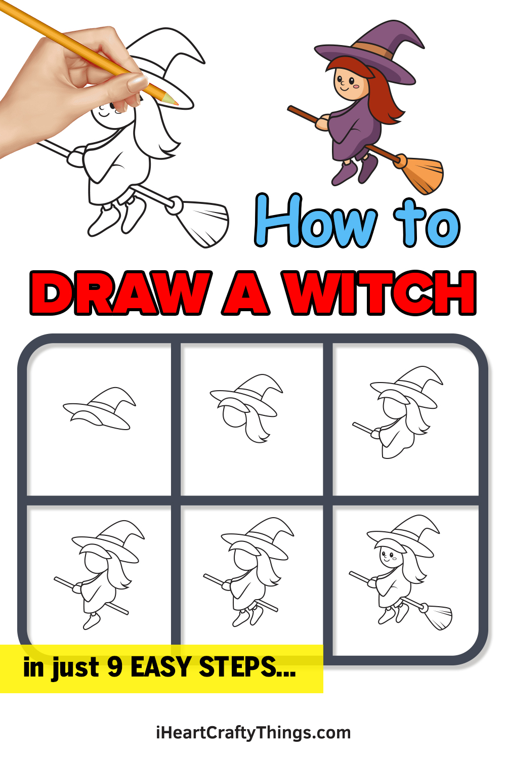 how to draw a witch in 9 easy steps