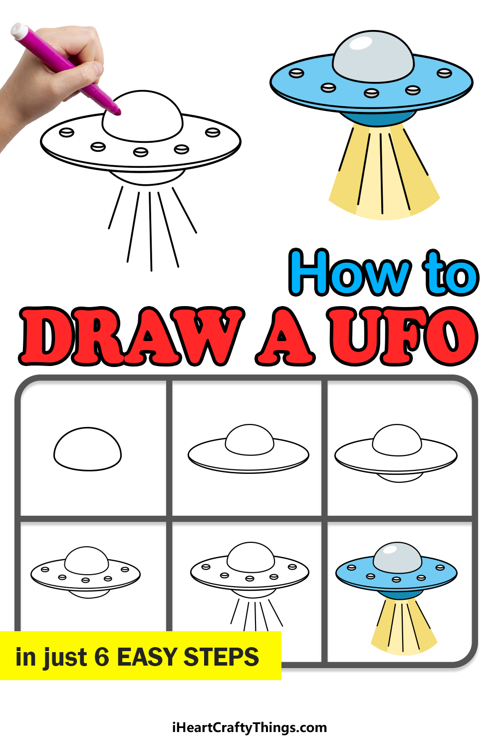 how to draw UFO in 6 easy steps